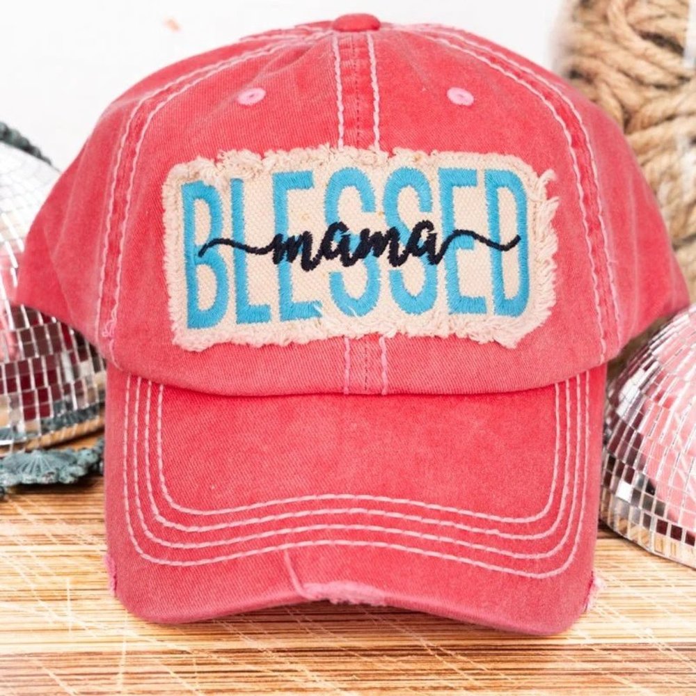 Ball Cap. "Blessed Mama". Embroidered. Coral/Multi. NWT. - Picture 1 of 2